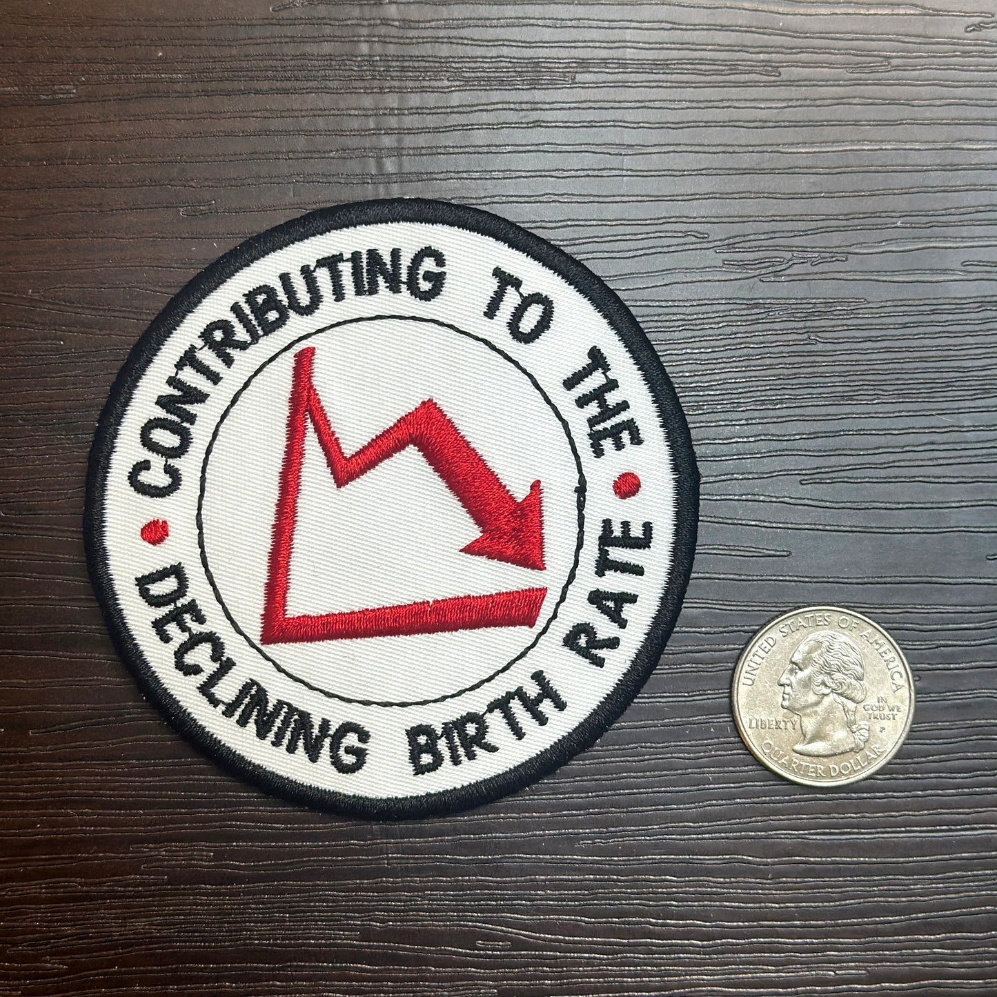 Iron-On Patch: "Contributing to the Declining Birth Rate" Embroidered (Feminist, Pro-Choice) Patch