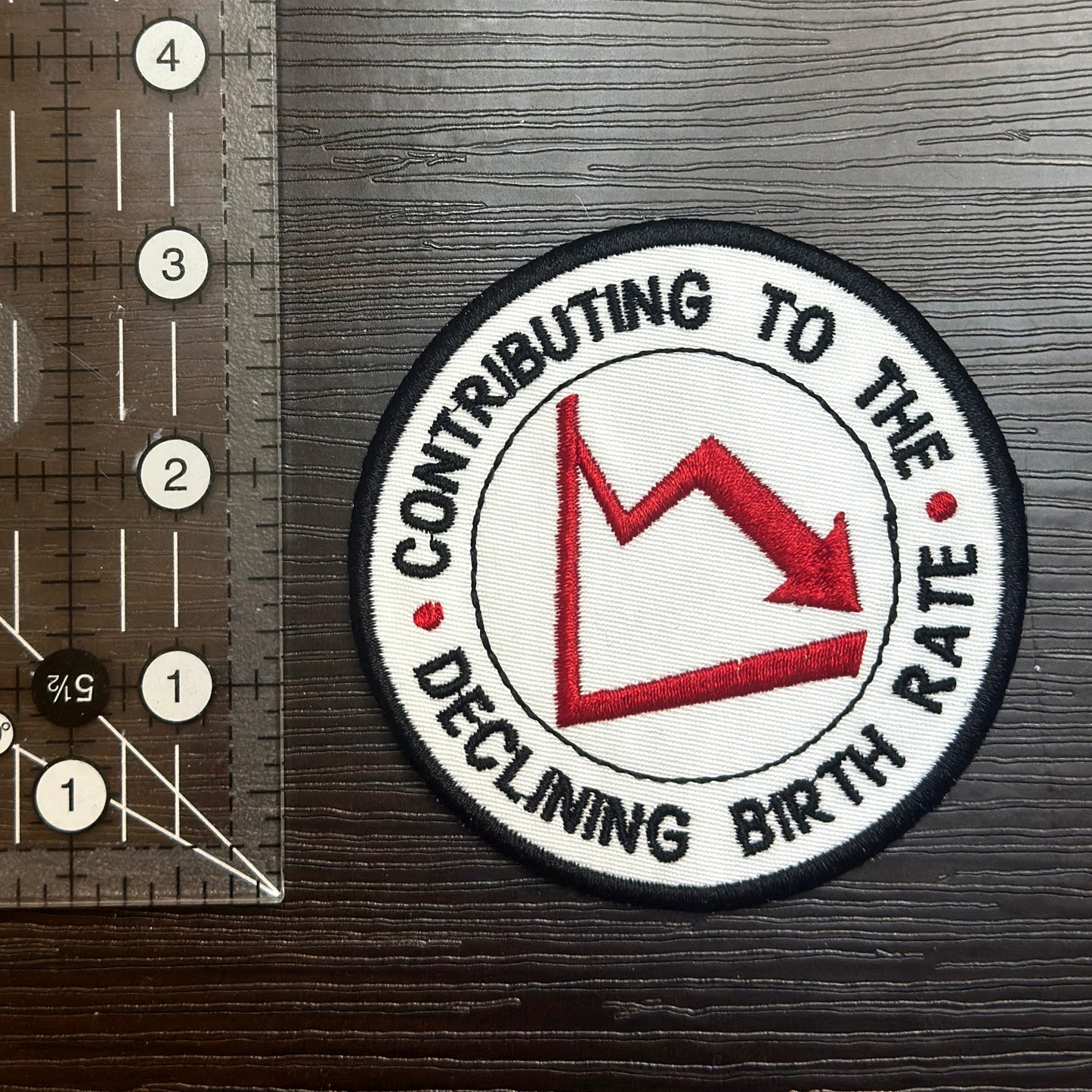 Iron-On Patch: "Contributing to the Declining Birth Rate" Embroidered (Feminist, Pro-Choice) Patch