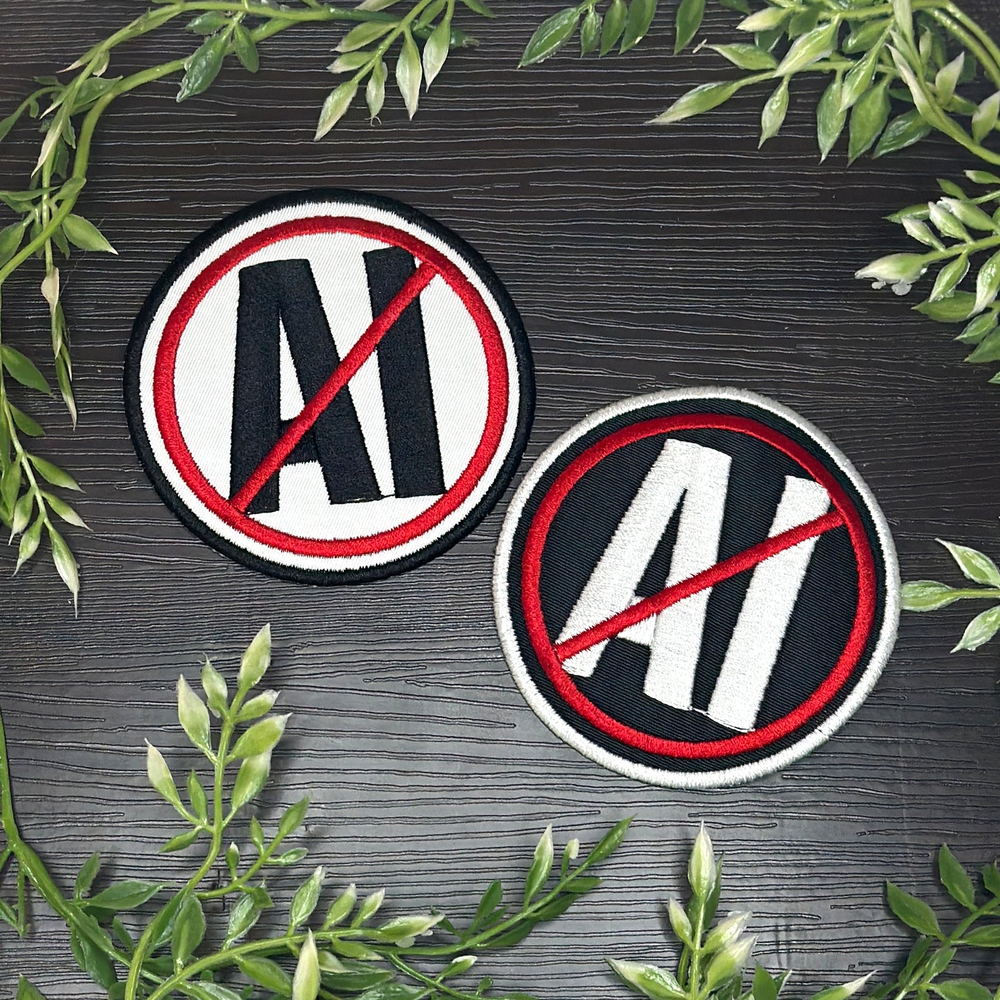 Iron-On Patch - "NO AI" Anti-Artificial Intelligence, Anti-AI Punk Political Embroidered Patch