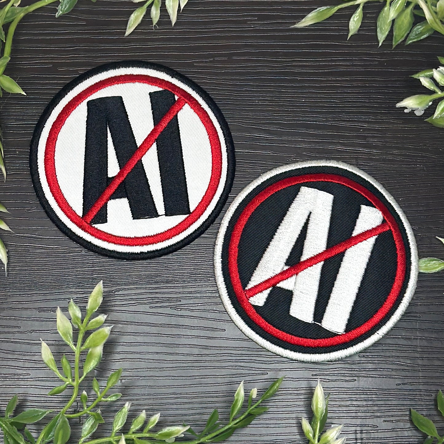 Iron-On Patch - "NO AI" Anti-Artificial Intelligence, Anti-AI Punk Political Embroidered Patch