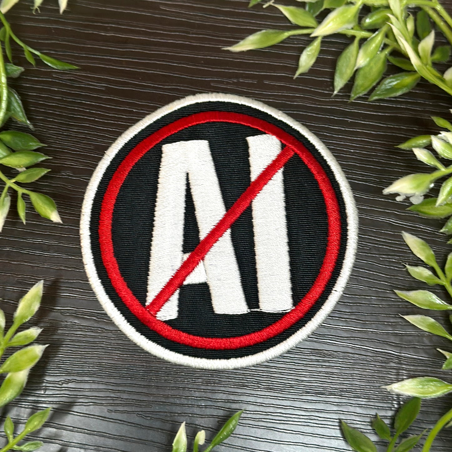 Iron-On Patch - "NO AI" Anti-Artificial Intelligence, Anti-AI Punk Political Embroidered Patch