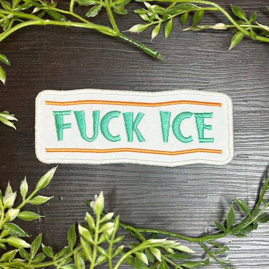Iron-On Patch - "F*CK ICE" Abolish ICE Punk Political Parody Embroidered Durable Polyester Patch