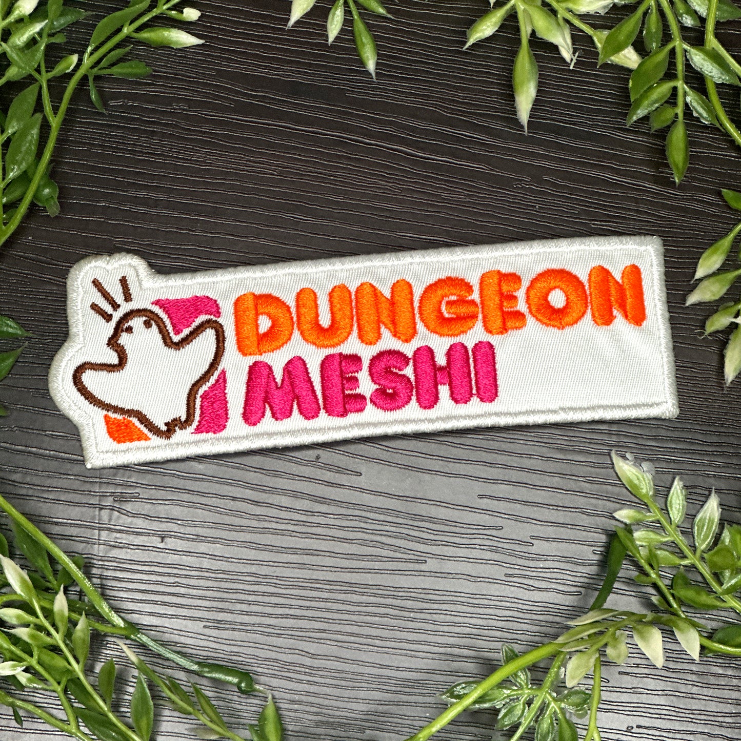 Iron-On Patch - Dungeon Meshi "Dunkin Donuts" Parody Logo Anime Delicious in Dungeon Embroidered Patch