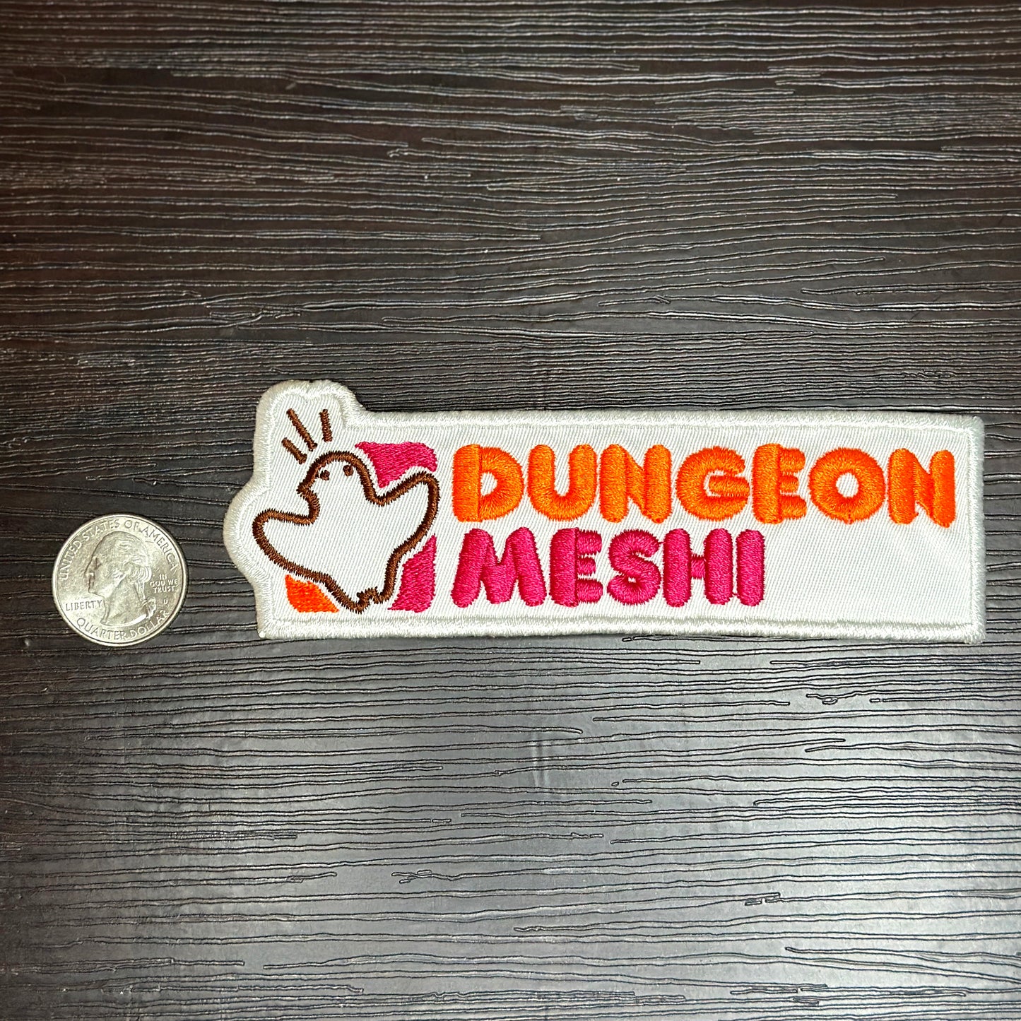 Iron-On Patch - Dungeon Meshi "Dunkin Donuts" Parody Logo Anime Delicious in Dungeon Embroidered Patch